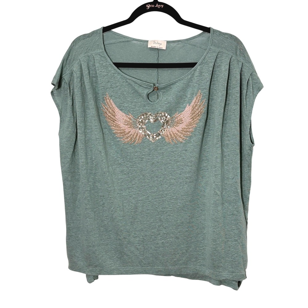 Wrap London Linen Angel Wing Heart Top Size 10 Wrap London Sage Green Boho Fairy
